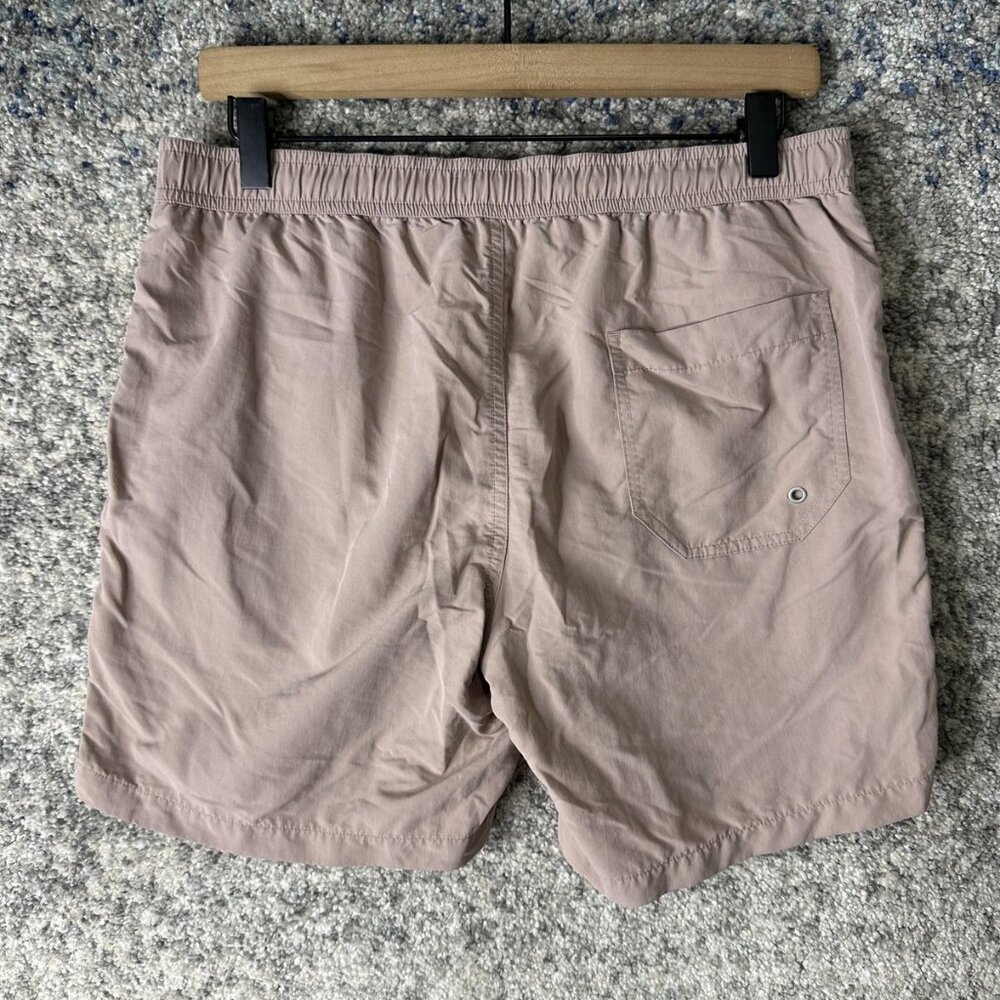 AllSaints Shorts Mens Small Taupe Ramskull Swim Trunks Mesh Lined Elastic Waist - Picture 5 of 9